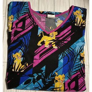 Women's  Scrub Top Black  Disney Lion King‎ Simba - Size Large Vibrant Colors